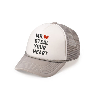 Mr. Steal Your Heart Valentine's Day Trucker Hat- Gray/White