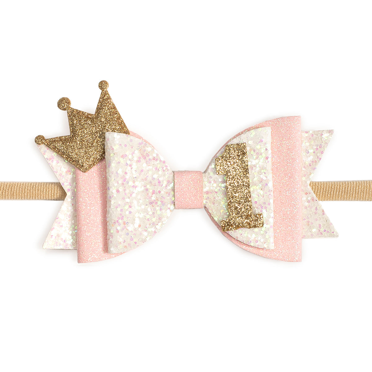 1st Birthday Pink Bow Soft Headband