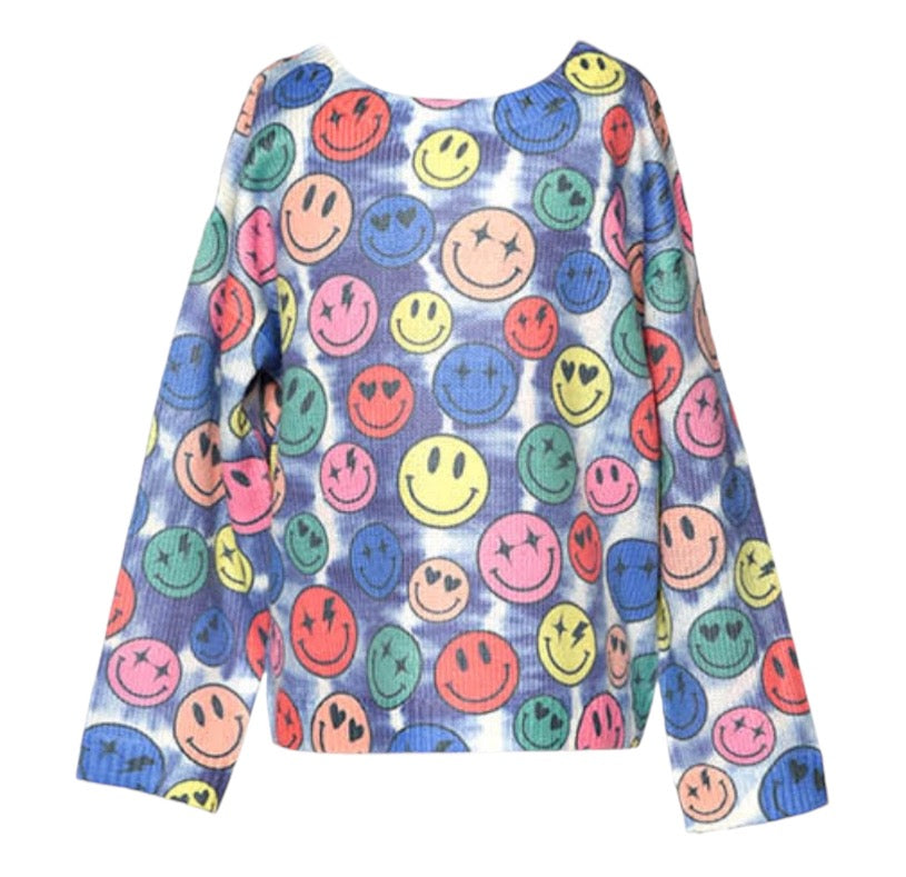 Navy Multi Happy Face Printed Sweater Top