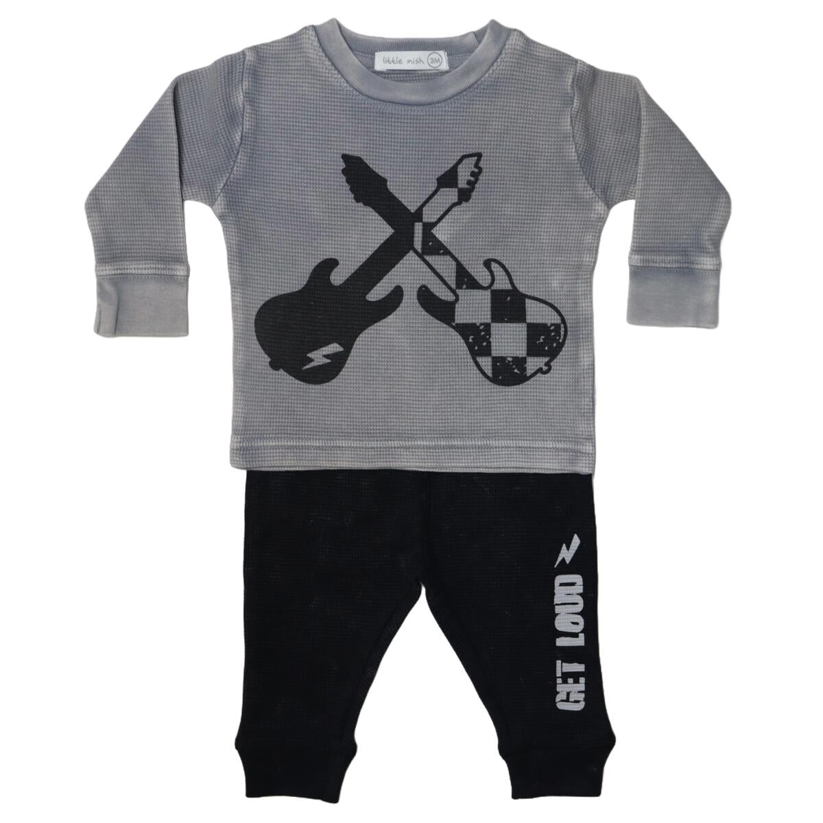 Check Guitar Tee & Pant Set- Black