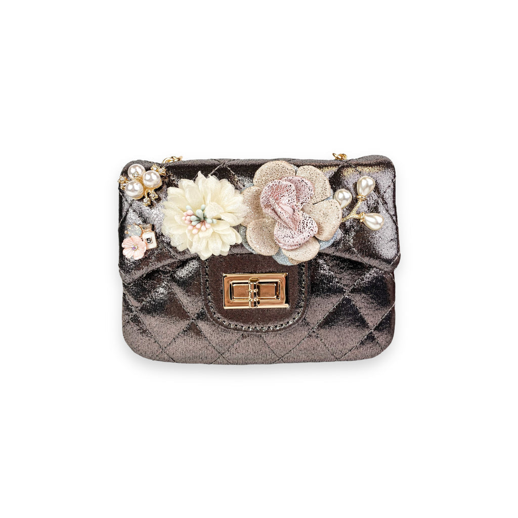 Pewter Floral Shinny Quited Purse