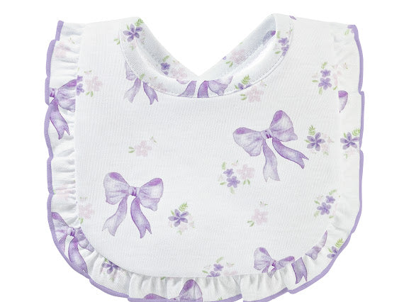 Lavender Bows Printed Bib w/Ruffle