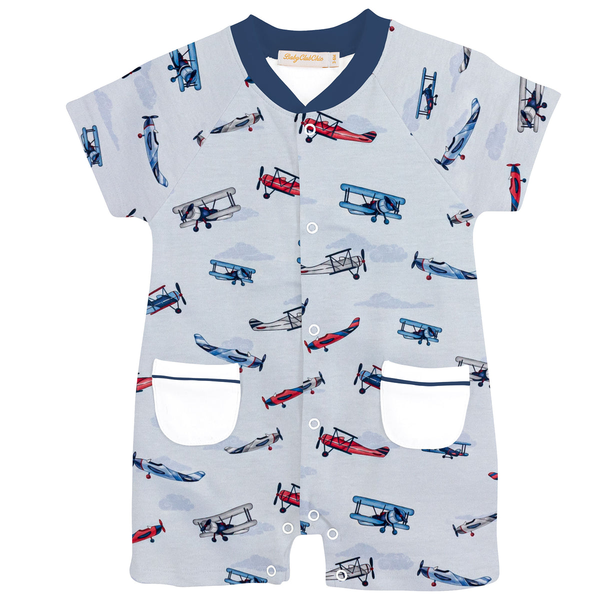 Patriotic Airplanes Printed Romper w/Pockets