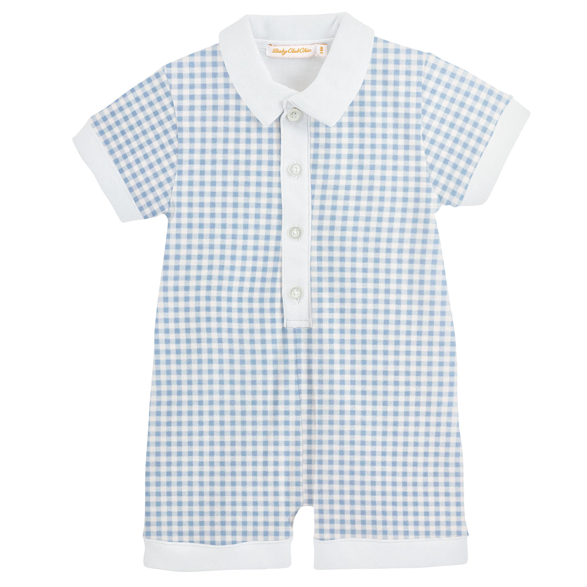 Blue Mini Checks Printed Romper w/7-Collar