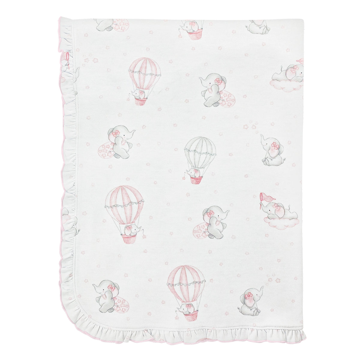 Dreamy Air Balloons Pink Printed Blanket w/Ruffle