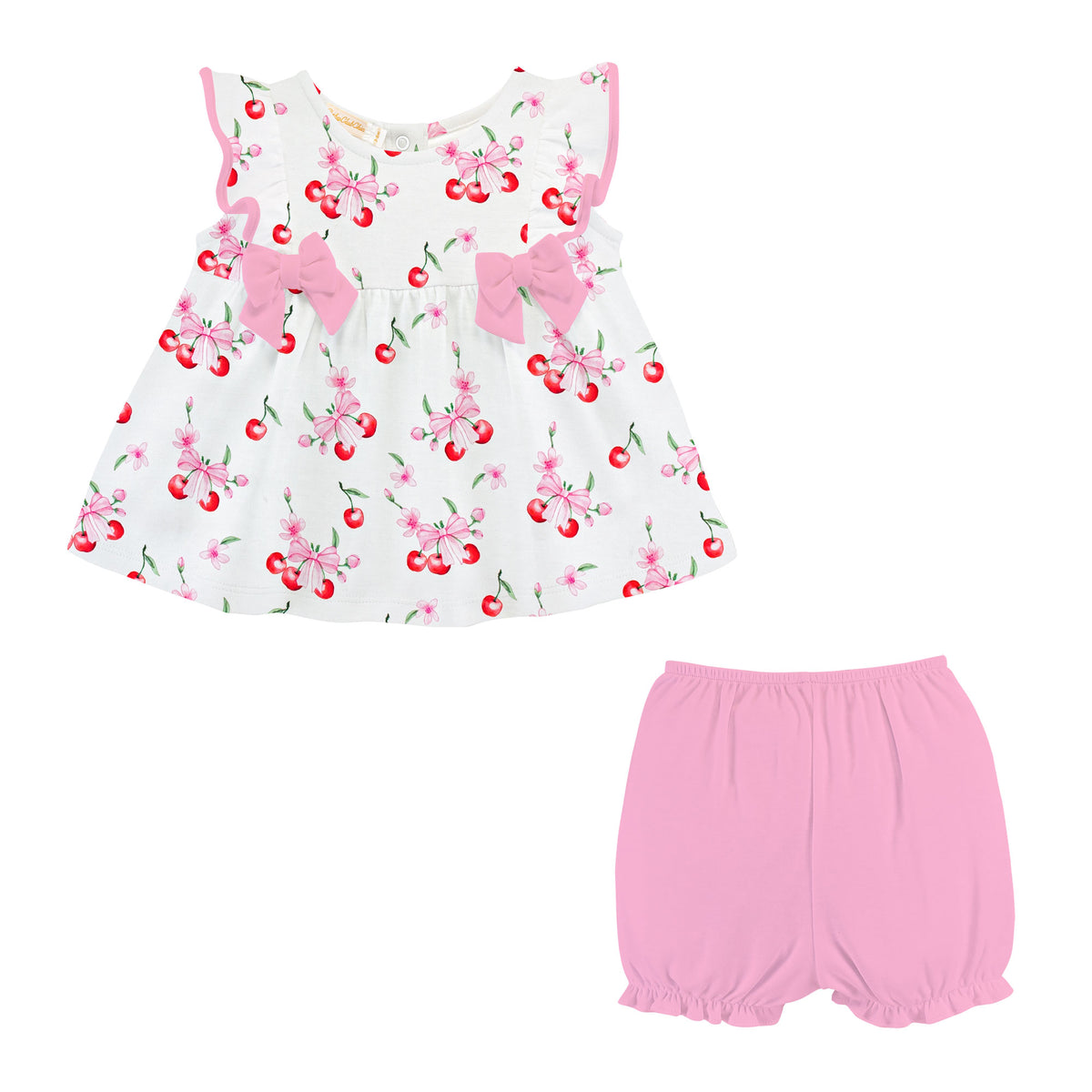 Cherry Pop Printed Blouse w/Bows & Short Set