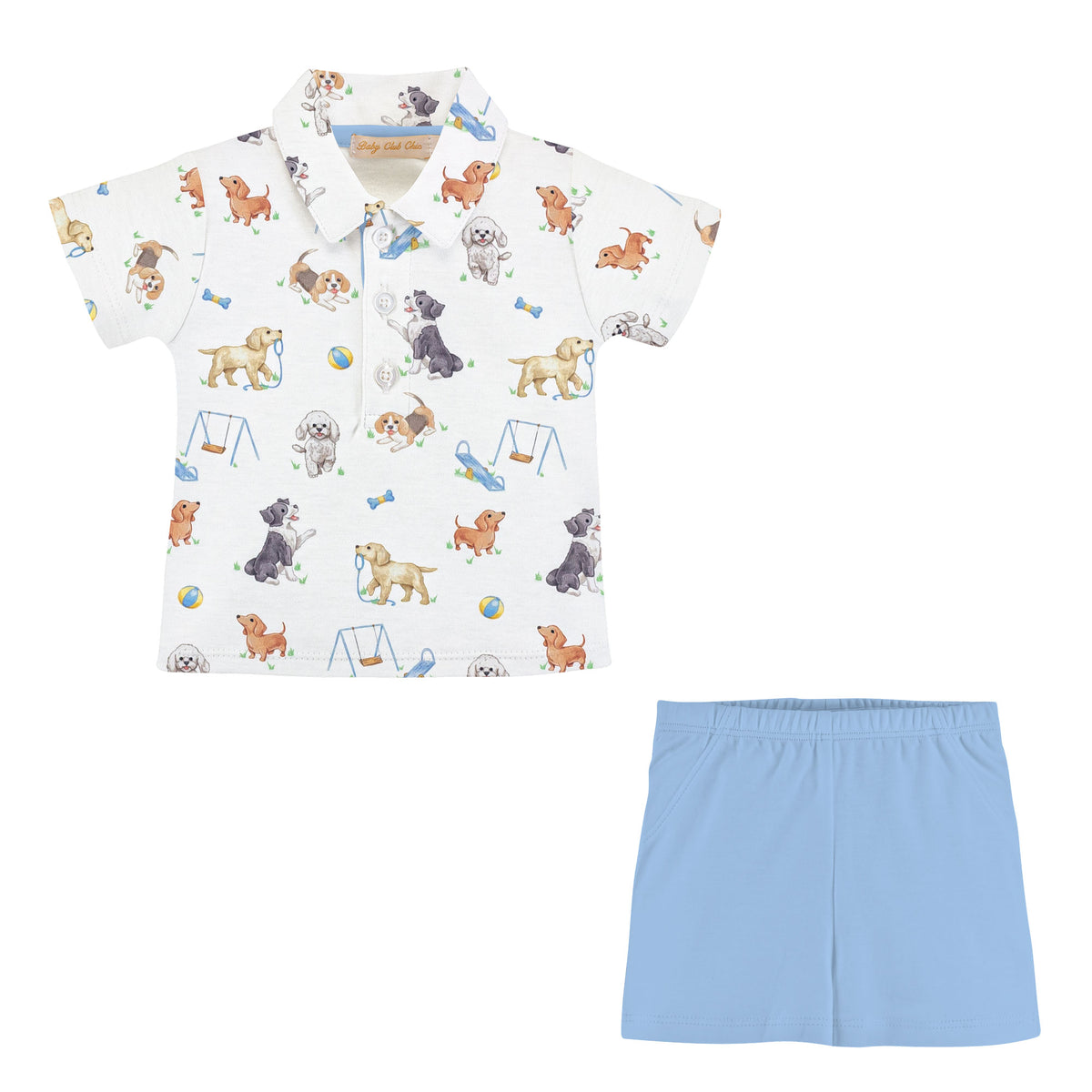 Doggie Park Printed Tee w/Collar & Short Set