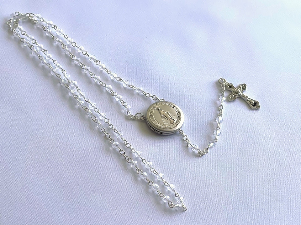 Clear Crystal 5mm Rosary w/Locket