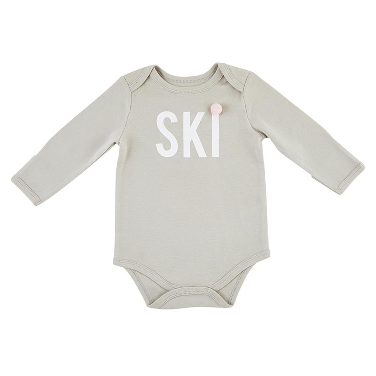 Ski w/ Pink Pom Pom LS Snapshirt- Gray