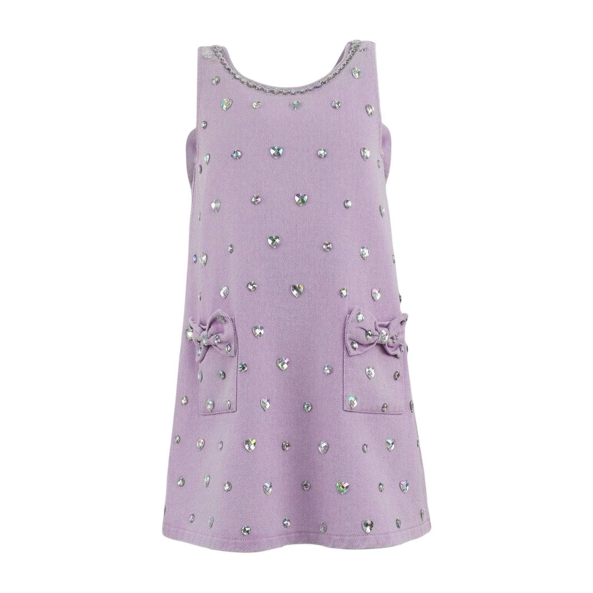Lavender Crystal Heart Denim Bow Dress
