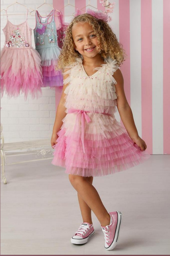 Lola Ivory/Blush/Candy Pink Tulle Tiered Dress