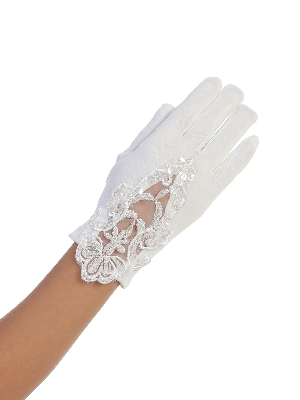 White Matte Glove w/Lace Accent