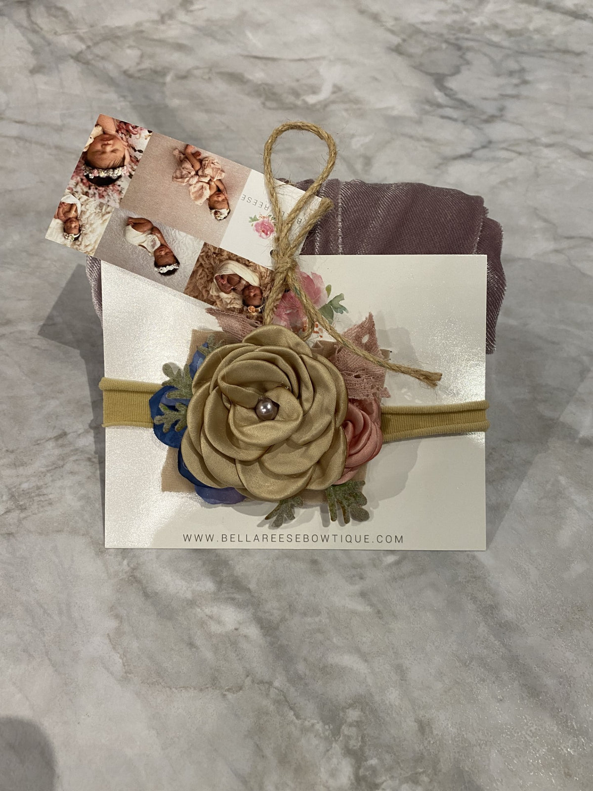 Newborn Marlow velvet Wrap Set-Mauve Velvet Wrap with Tan and Floral Headband