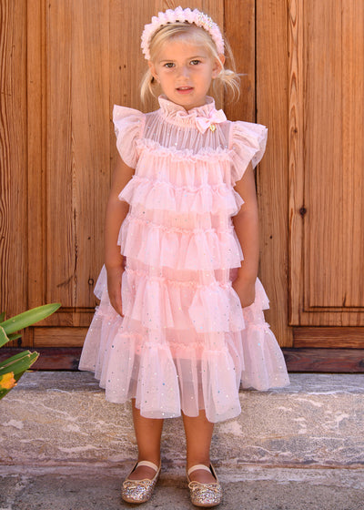 pale pink tiered dress Pale Pink Mitzi Sparkle Tiered Dress 4-5Y