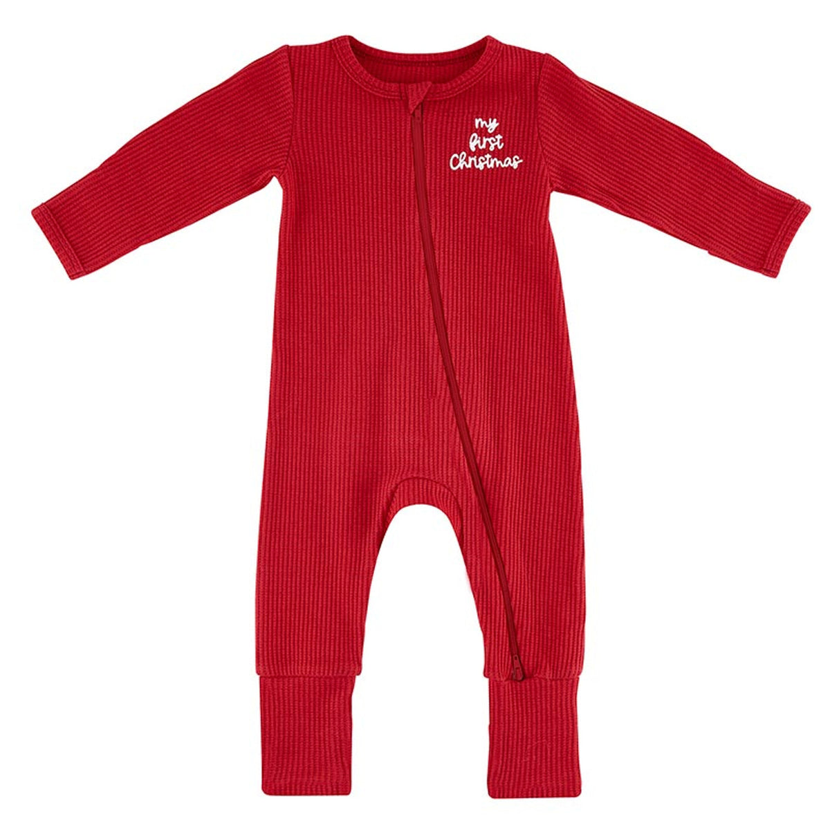 Cozy Red "My 1st Christmas" Waffle Knit Romper