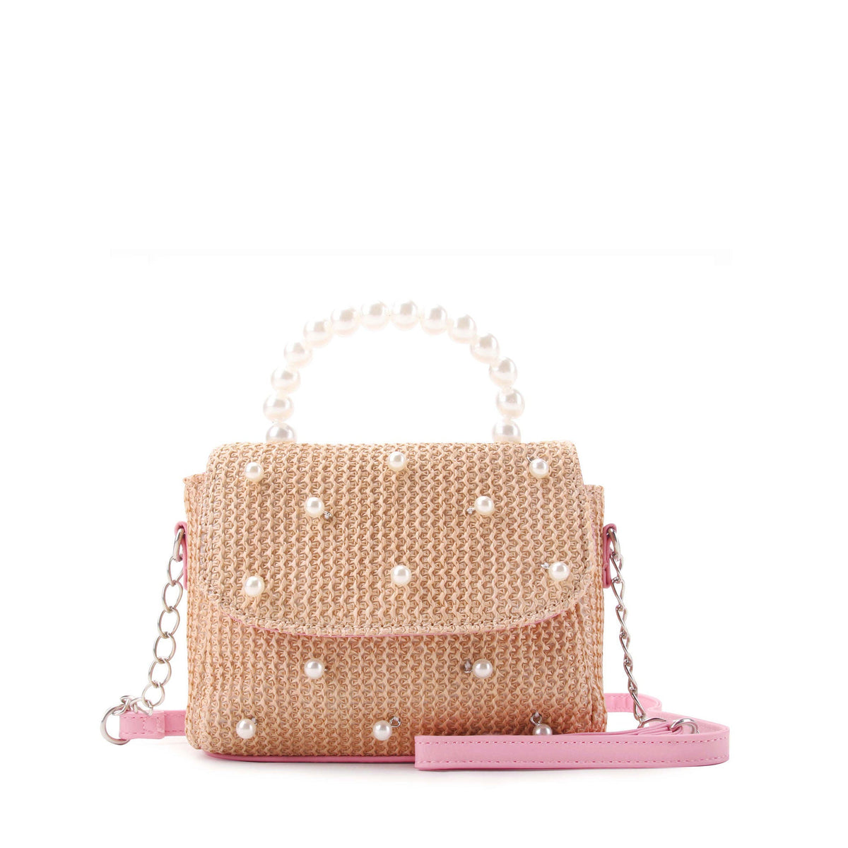 Straw Pearl Handle Crossbody Bag