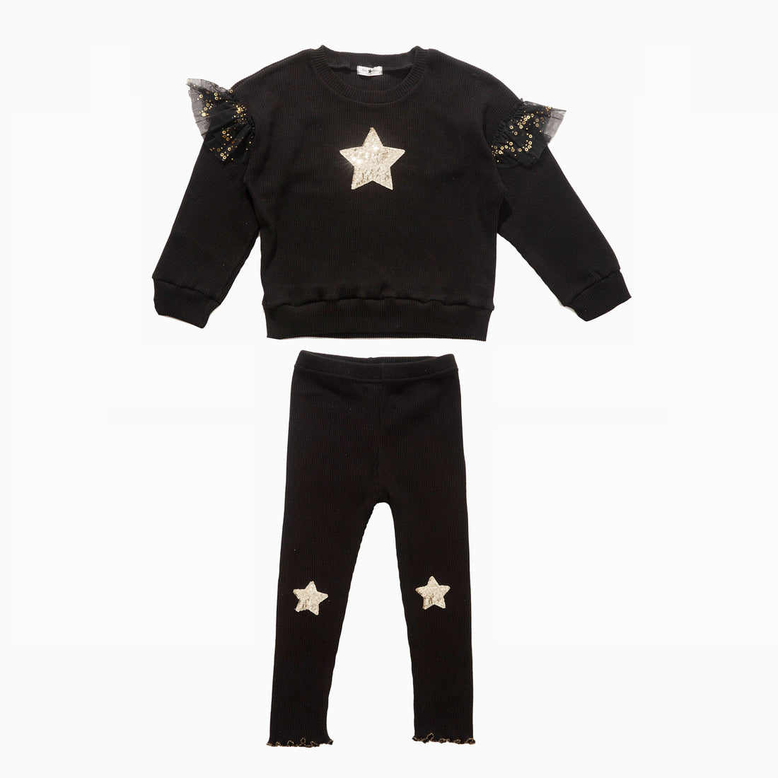 Black and Gold Star Sweatshirt Set