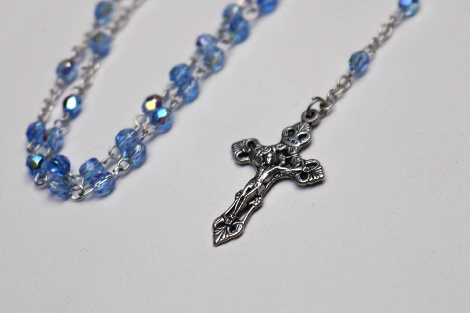 Royal Blue 6mm Crystal Rosary- Gift Boxed w/Pouch & Poem