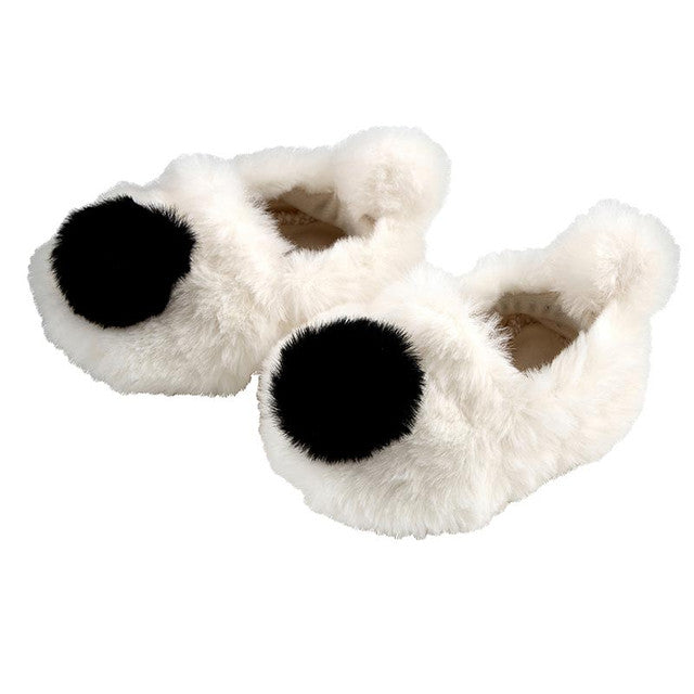 Plush Slippers - Ivory/Black 0-12M
