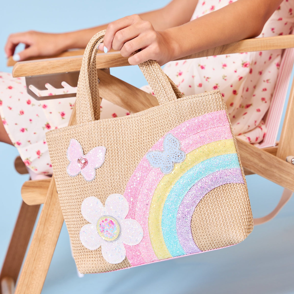 Daisy & Rainbow Straw Mini Tote Bag