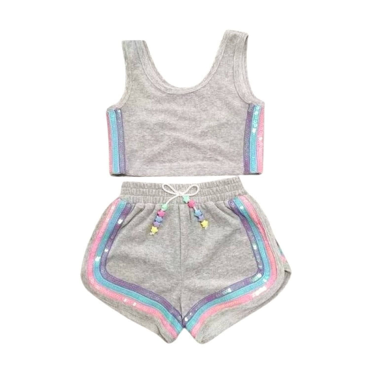 Rainbow Velour Sequin Tank Set- Grey