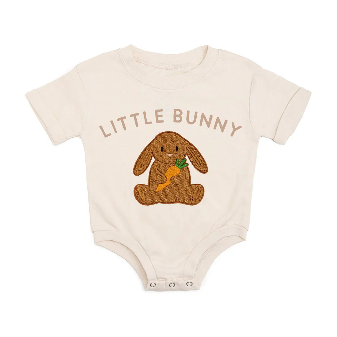 Little Bunny Patch Easter Short Sleeve Romper - Natural