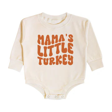 Mama's Little Turkey Thanksgiving LS Romper- Natural