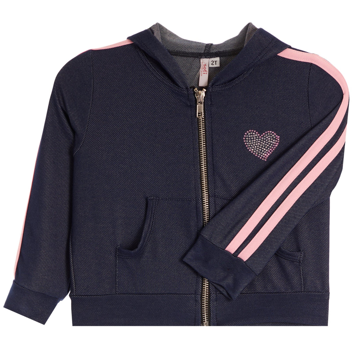 Denim and Pink Zip Hoodie