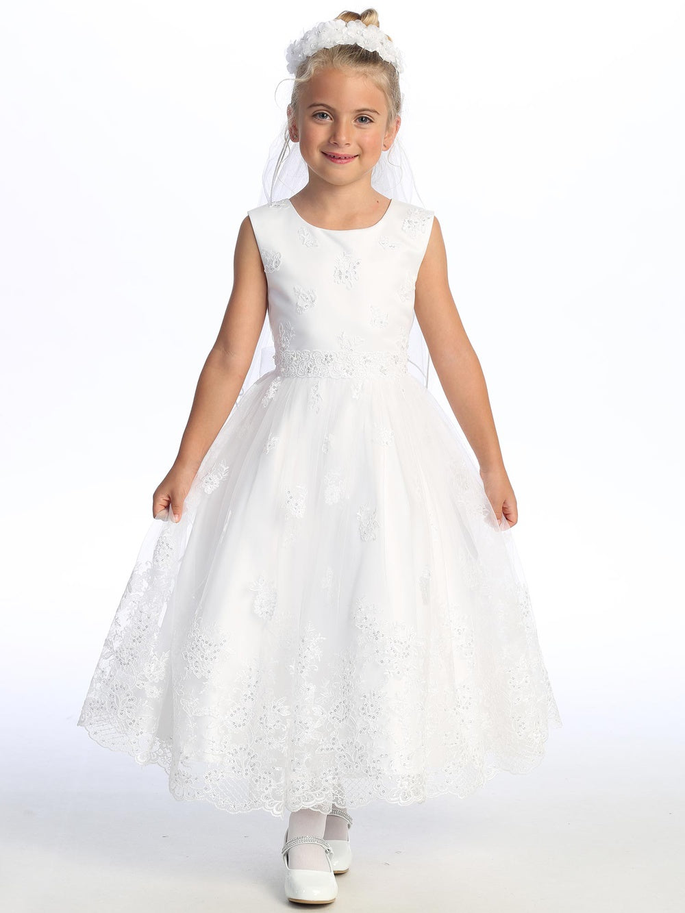 #SP733- White Dress w/Embroidered Tulle w/Beads & Sequins