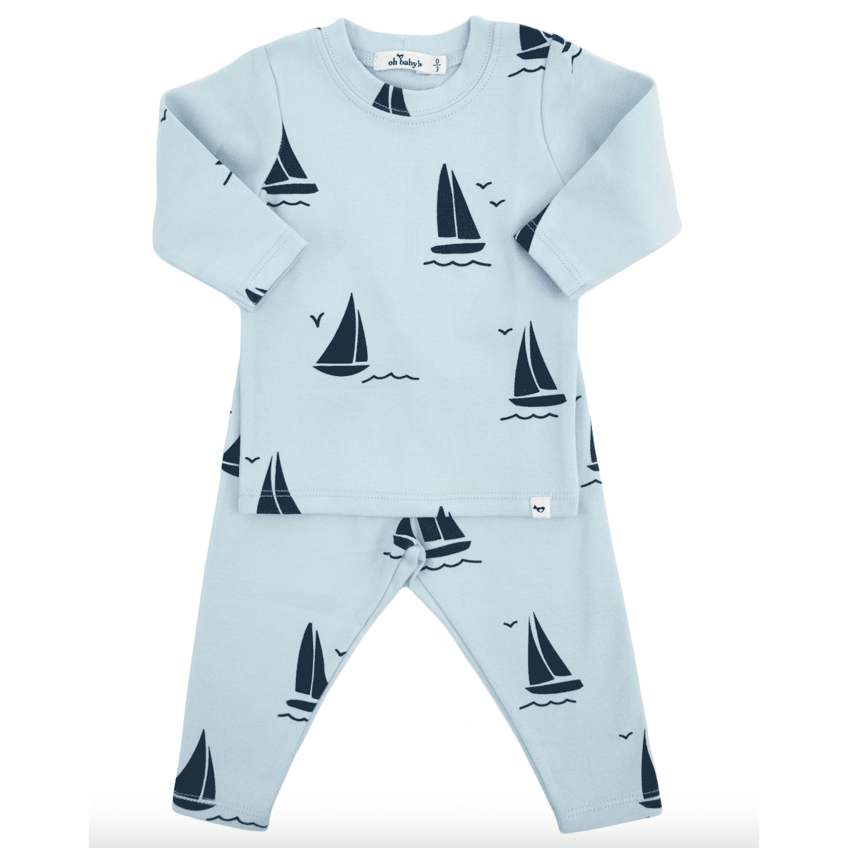 Denim Sailboat Print 2 pc. Set- Sky Blue