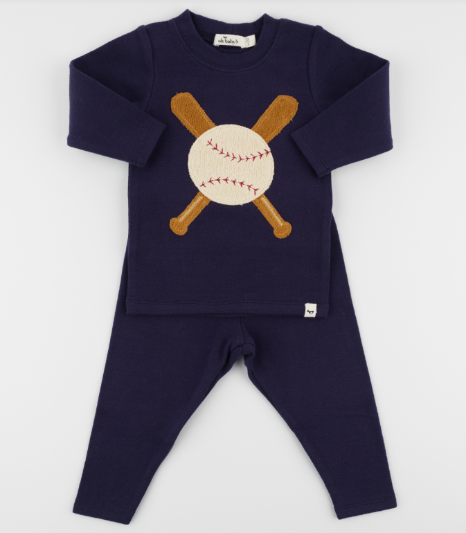 Terry Baseball L/S 2pc. Set- Navy