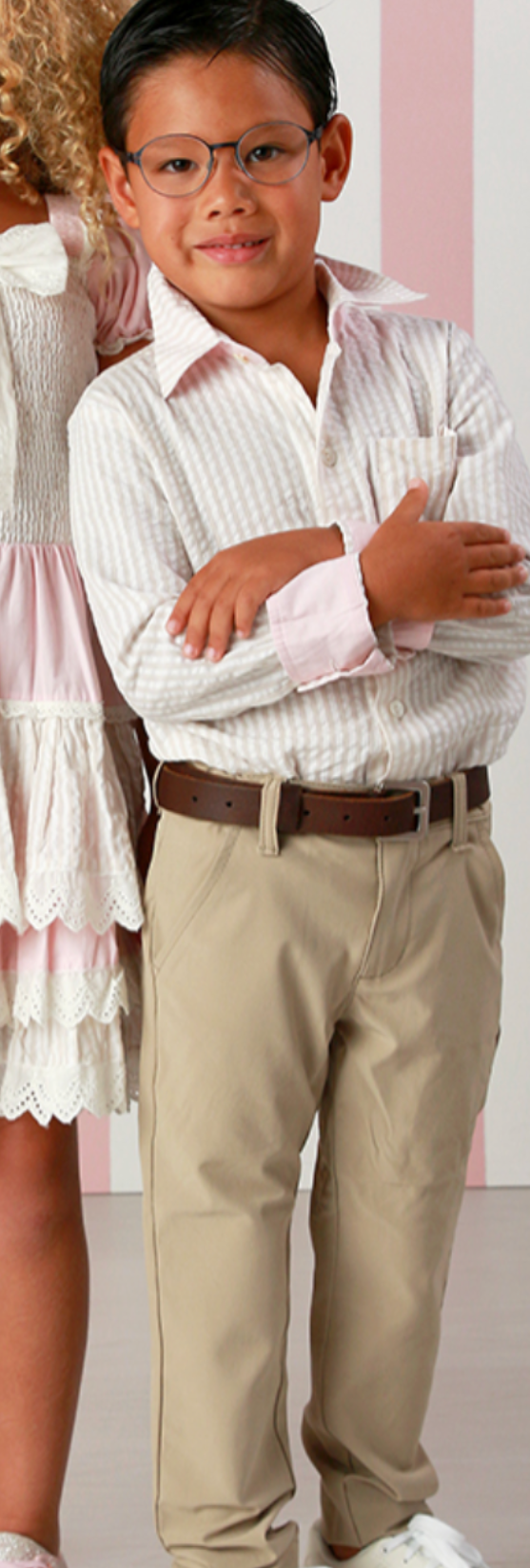 Boys Long Sleeve Button Up Sand/Stripe