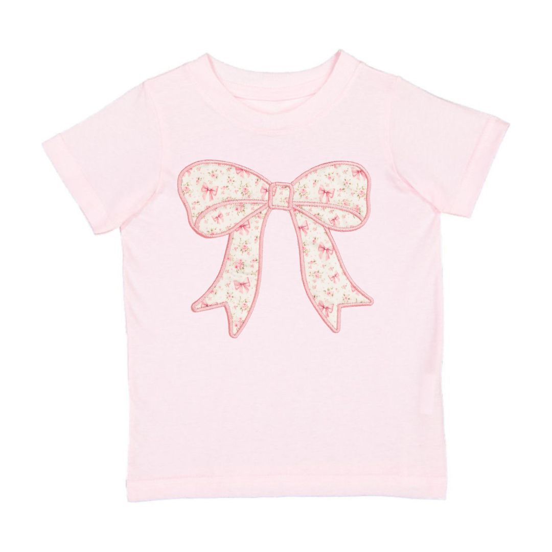 Ditsy Floral Bow Patch Short Sleeve T-Shirt - Ballet