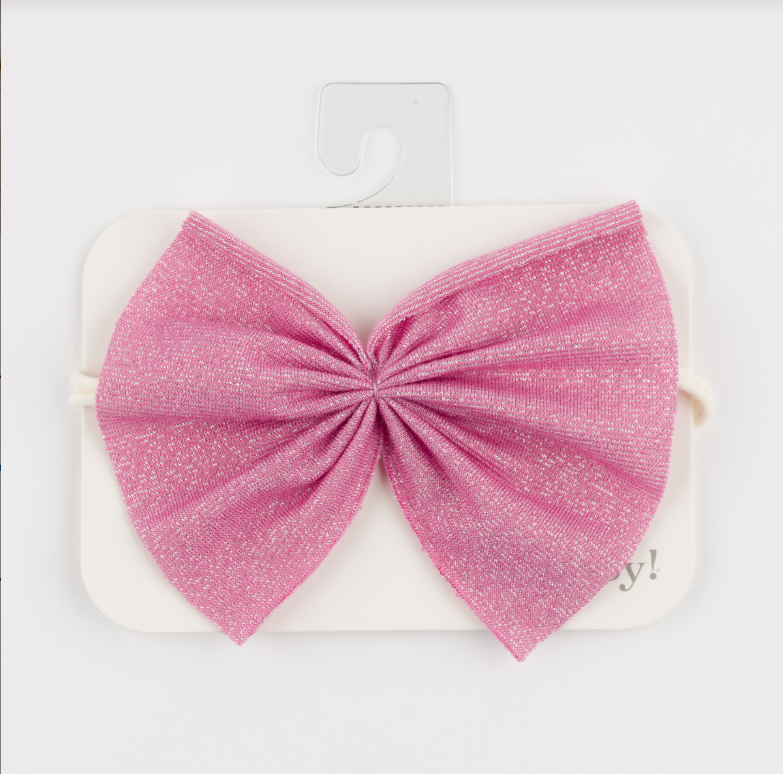 Sparkle Gathered Bow on Nylon Headband-Bright Pink