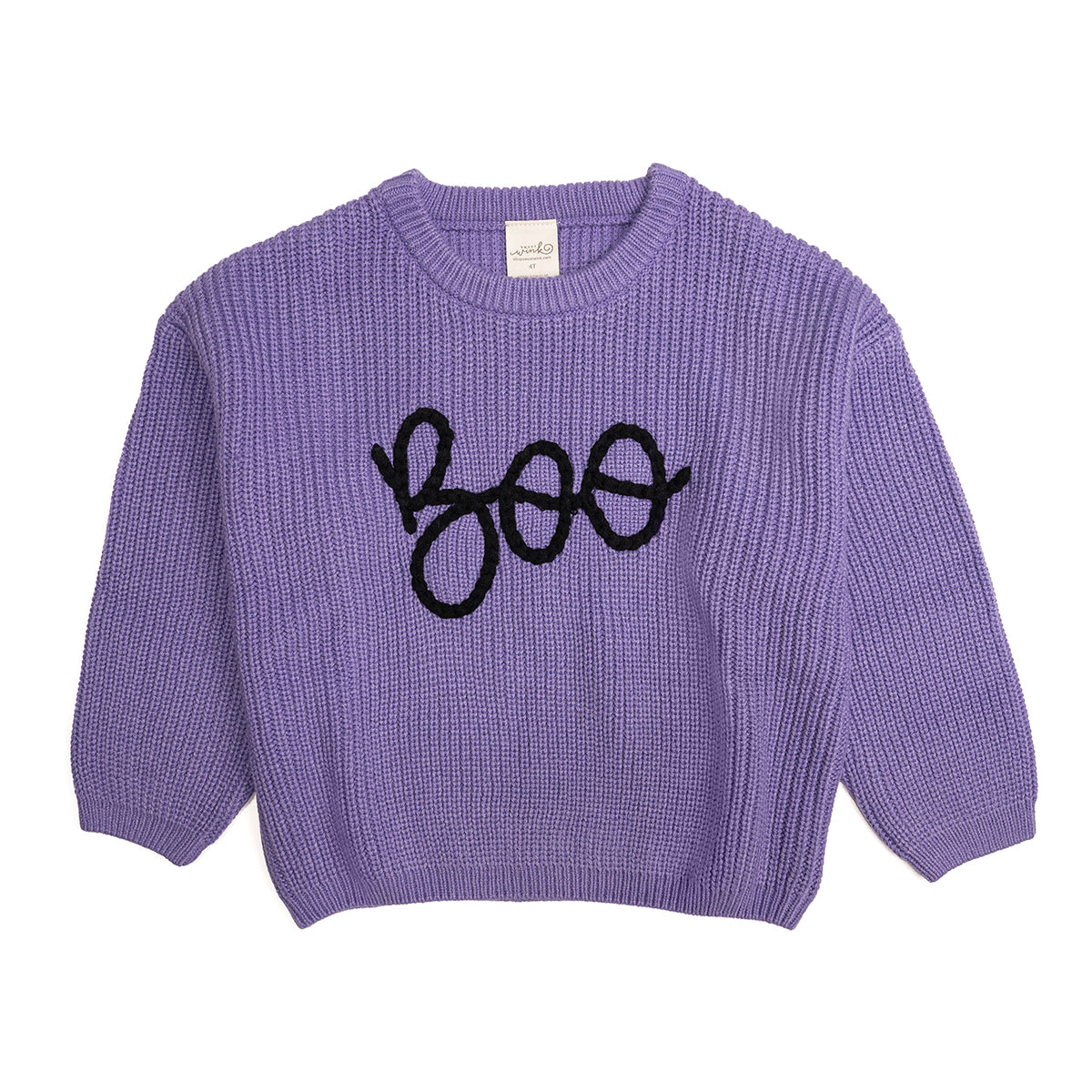 Boo Halloween Yarn Knit Sweater- Purple