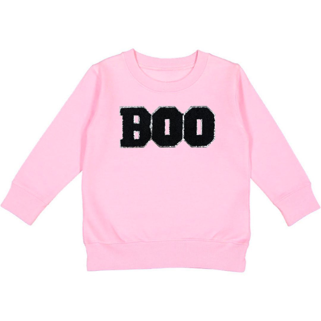 Boo Patch Halloween Sweatshirt- Pink