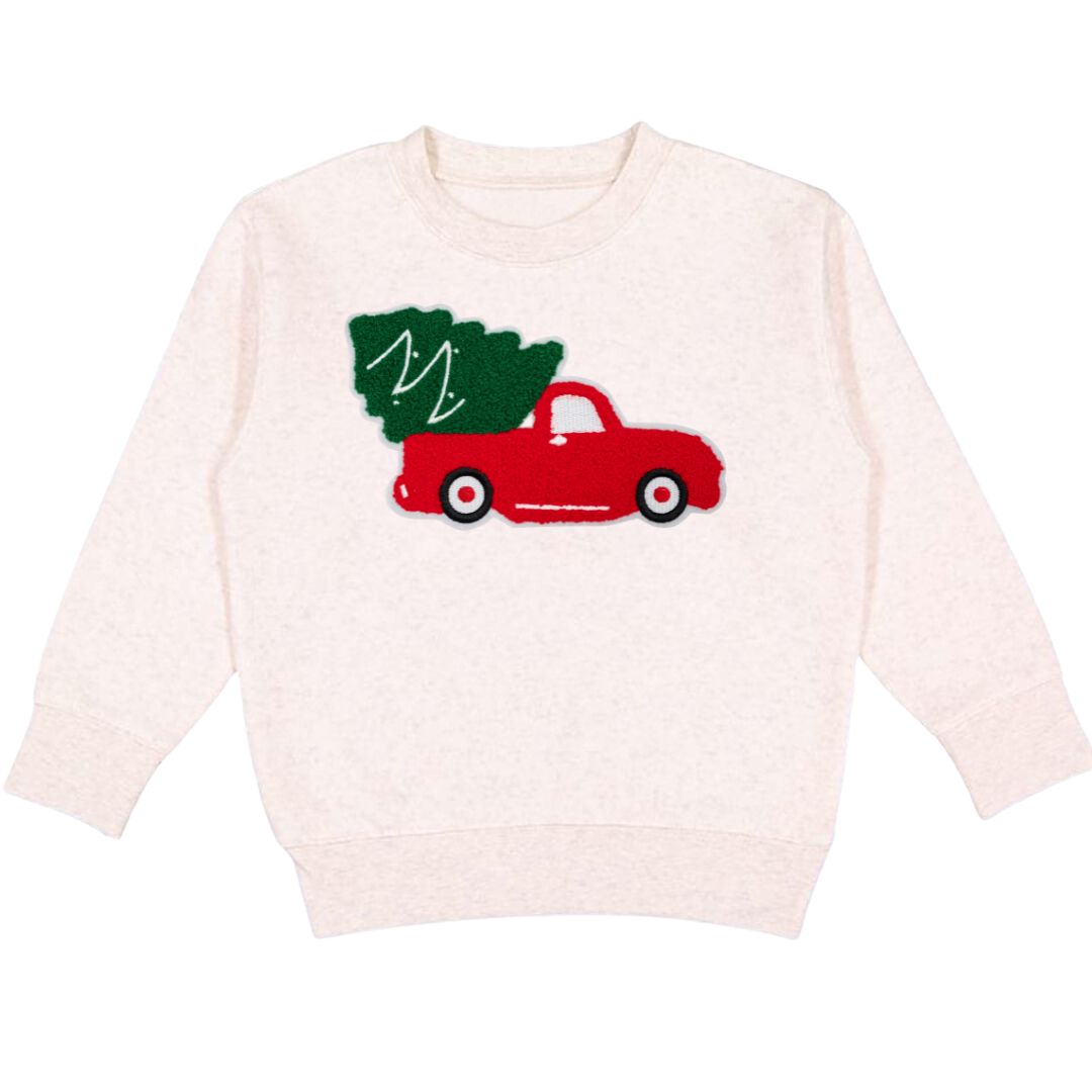 Christmas Truck Patch Sweatshirt- Natural