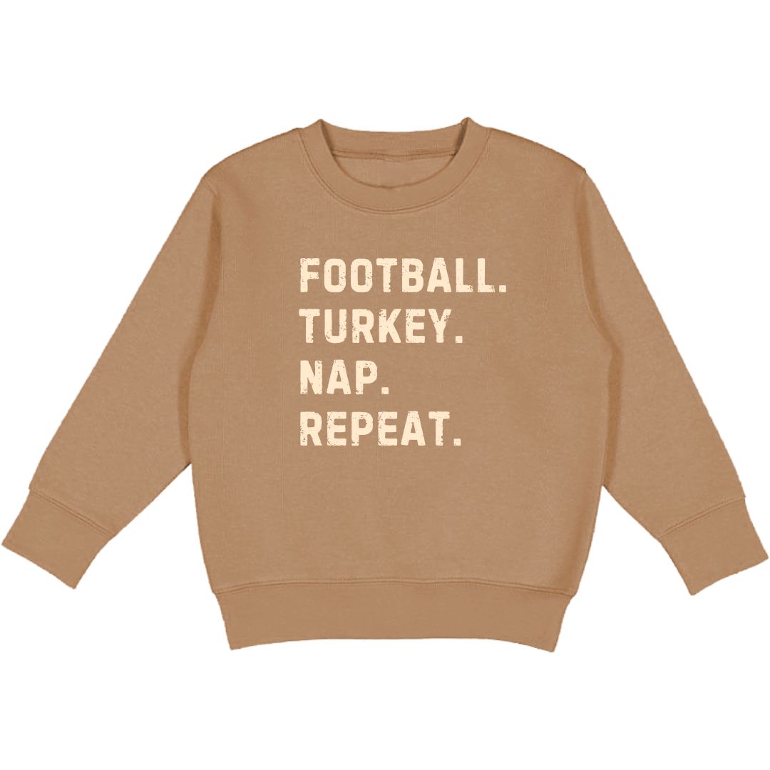 Football Turkey Nap Repeat Thanksgiving Sweatshirt- Mocha