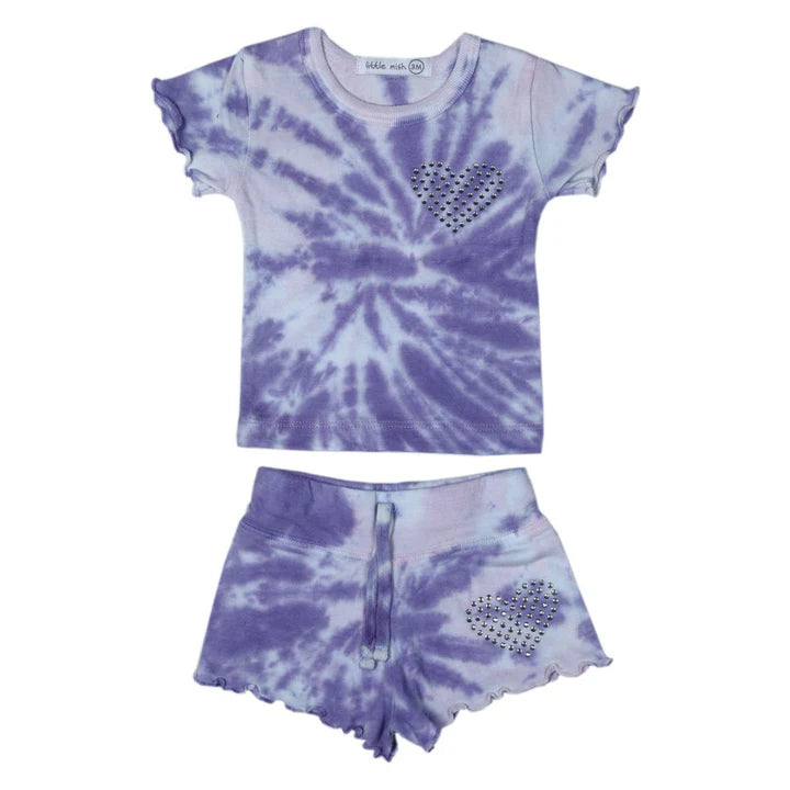 Purple Tie Dye Tee and Shorts Set