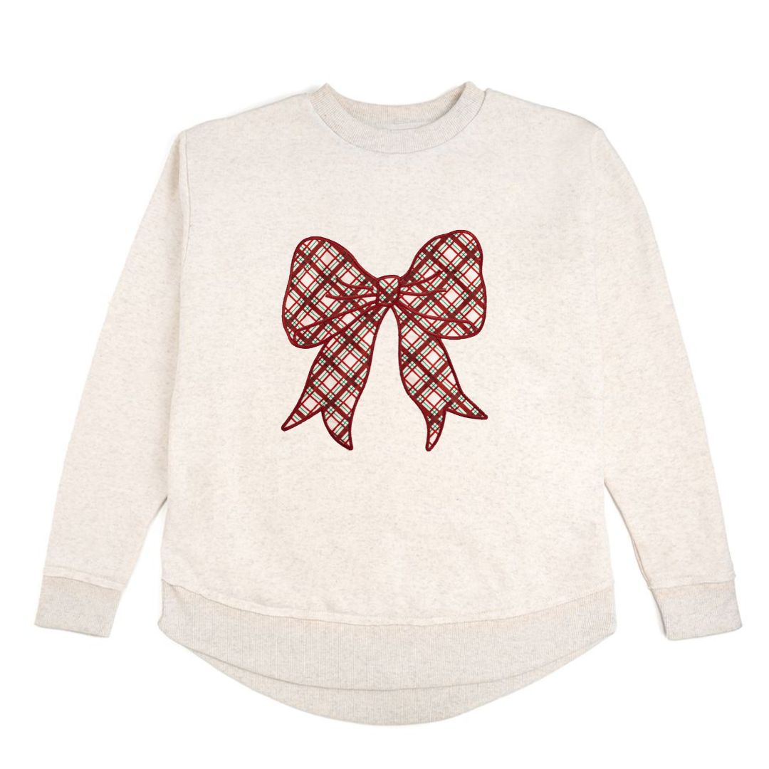 Christmas Plaid Bow Patch Women's Sweatshirt - Natural