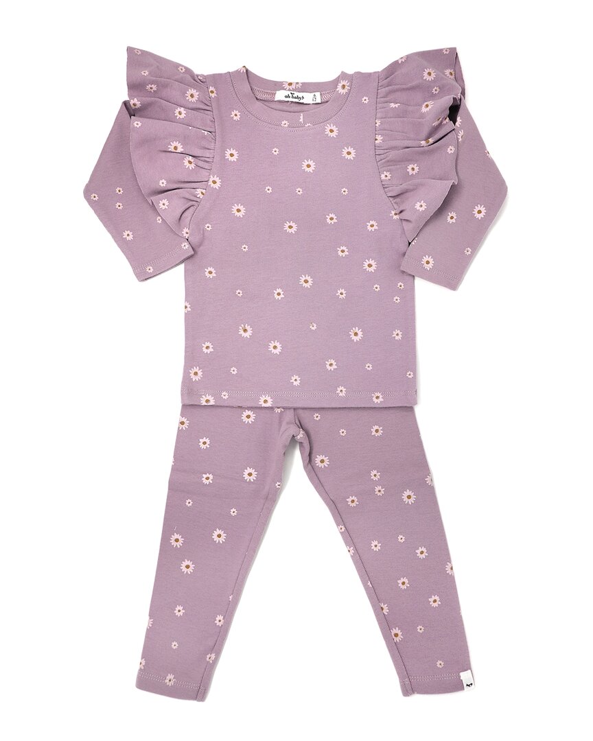 Mini Daisies Butterfly Sleeve LS 2PC Set-Dusty Lavendar