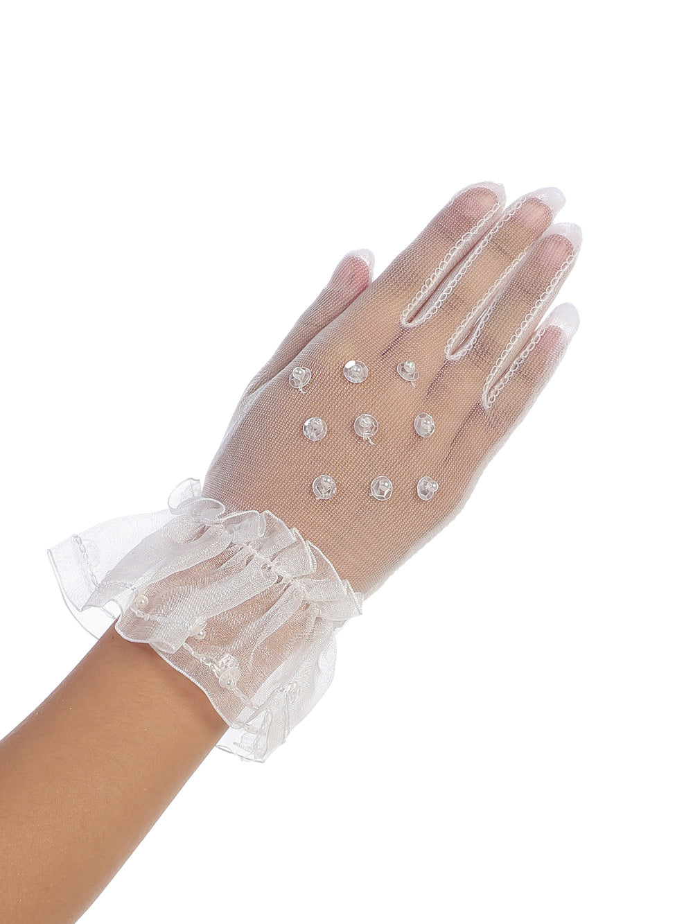 White Sheer Glove w/Beadwork on Top