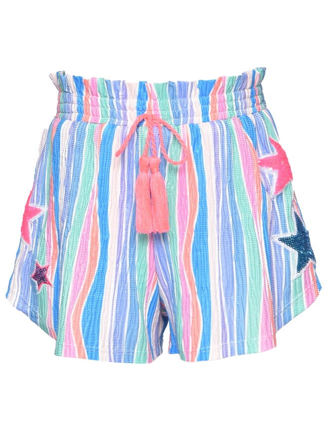 Blue Multi Striped Shorts w/Star Trim Detail