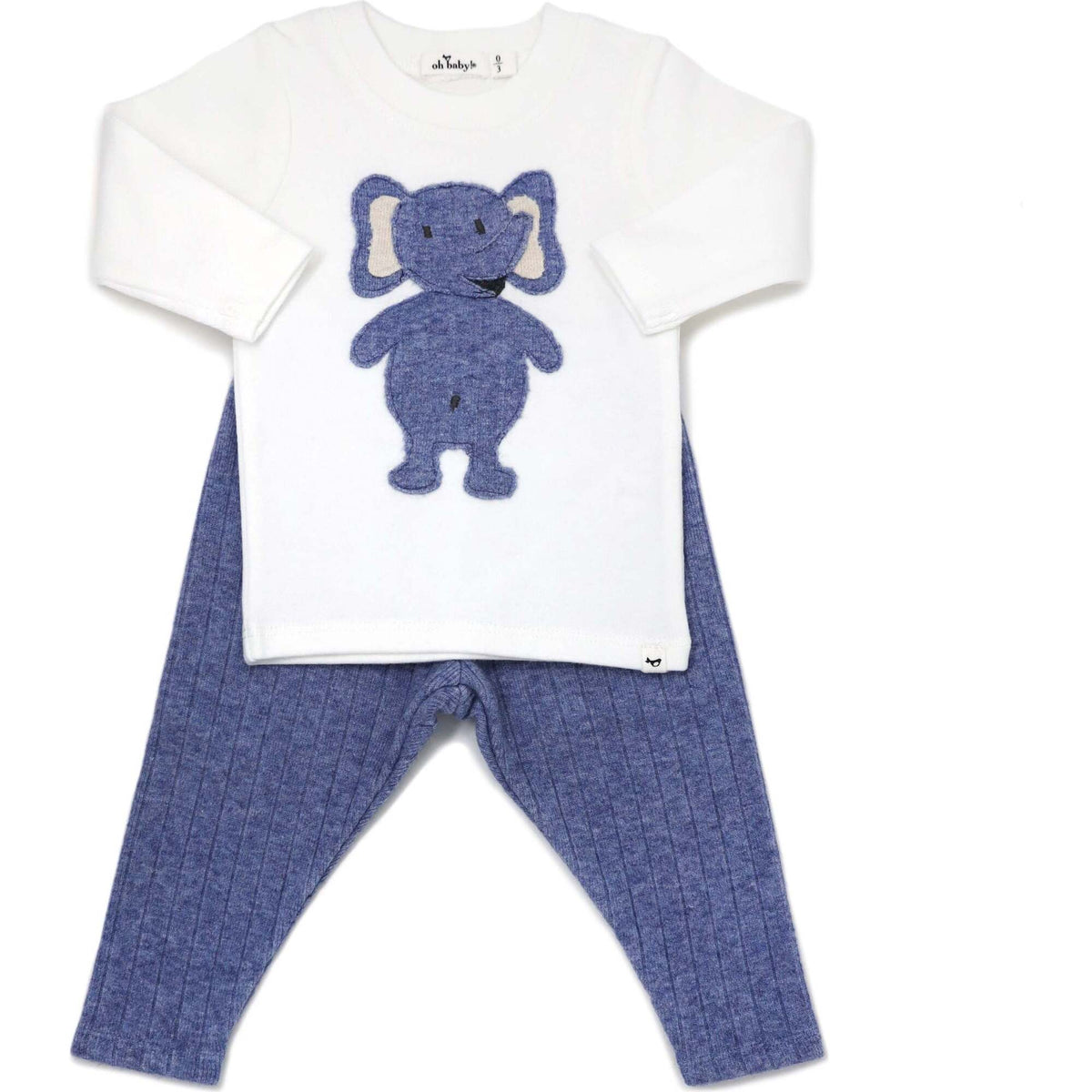 Ragdoll Elephant LS Cream Tee Mixed 2pc. Set- Blue Heather