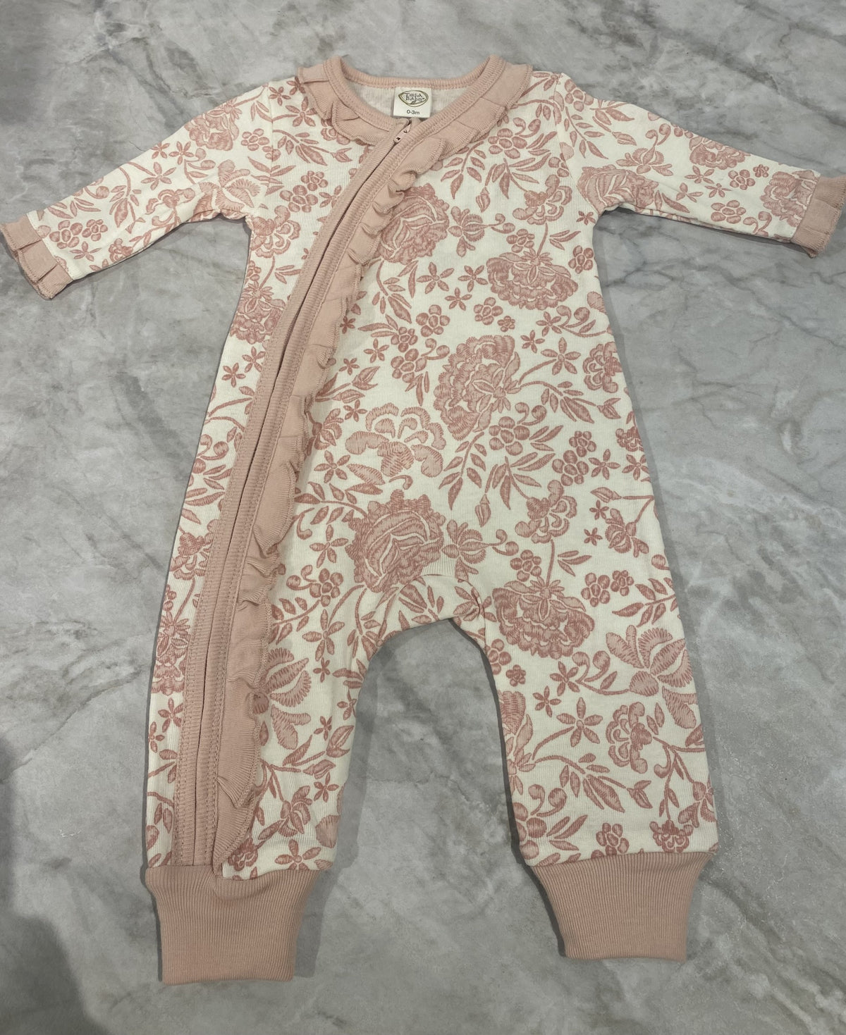 Cotton Pink Lace Embroidery Zipper Romper
