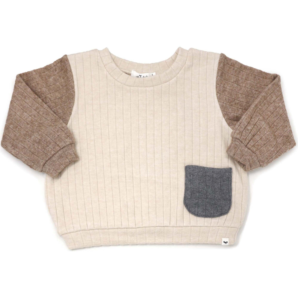 WR Sweater Knit Mushroom Slv Charcoal Pckt Boxy- Vanilla Combo