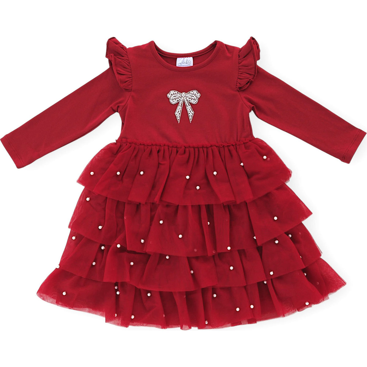 Christmas Pearl Long Sleeve Tutu Dress
