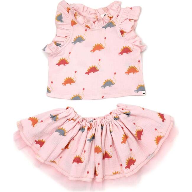 Stegosaurus Party Gauze Lola Top Tutu Skirt Set-Pale Pink