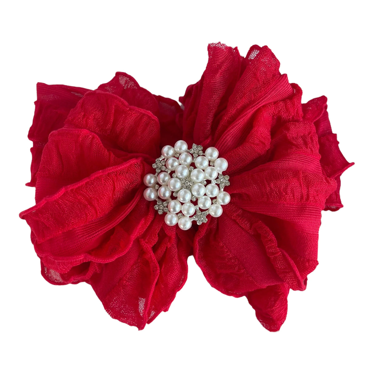 Bright Red Pearl Ruffled Headband