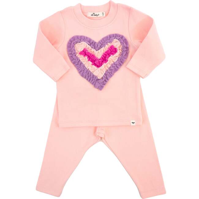 Multi Ruffle Heart Terry Applique 2pc. Set- Pale Pink